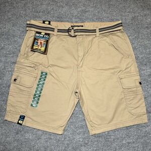 IRON CO Men's Comfort Flex Waistband Stretch Cargo Shorts w Belt Tan SZ 40 NWT